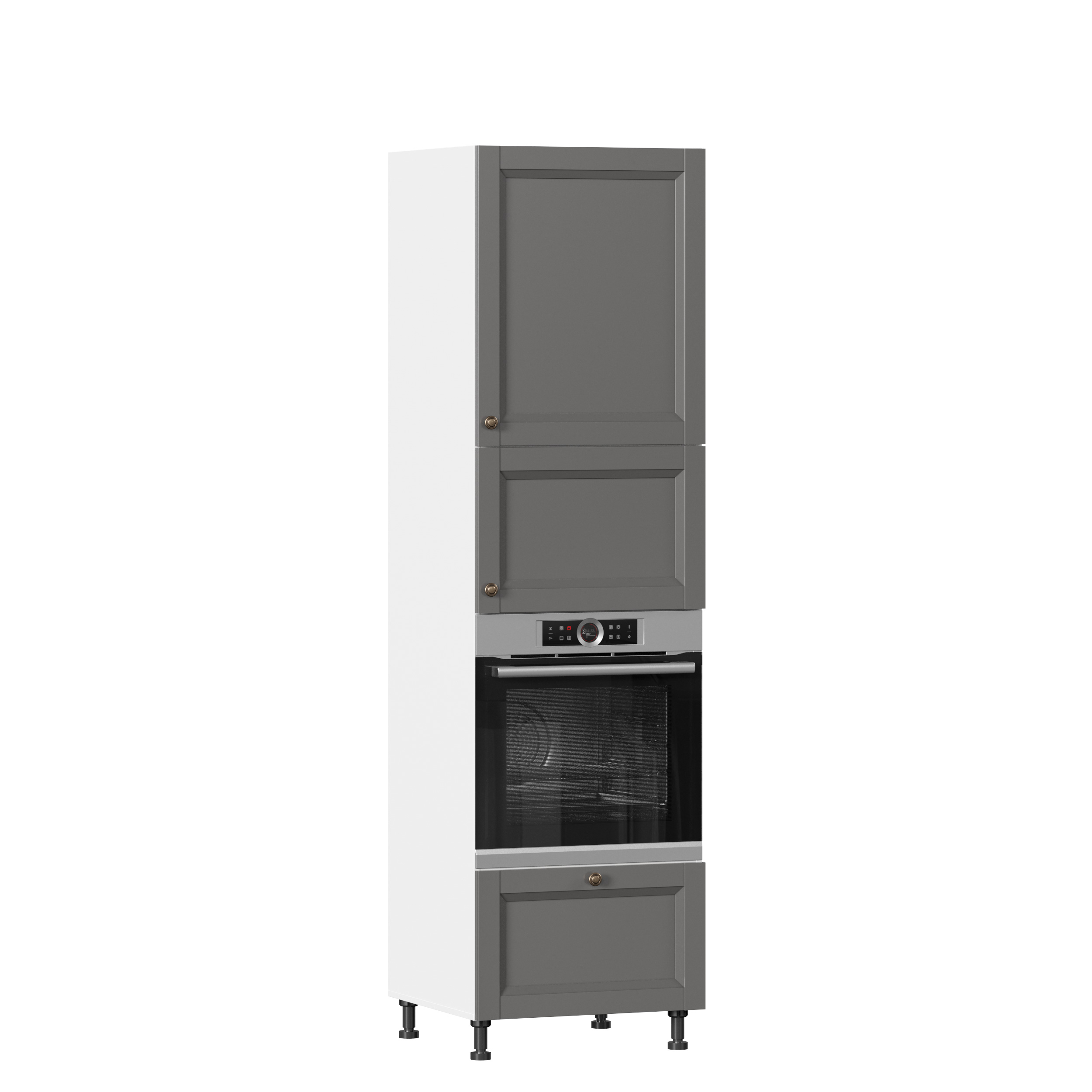 Амели-3 Шкаф для посуды 600 с 4 дверями (Белый/Оникс серый) ЛД 299.470.000.053