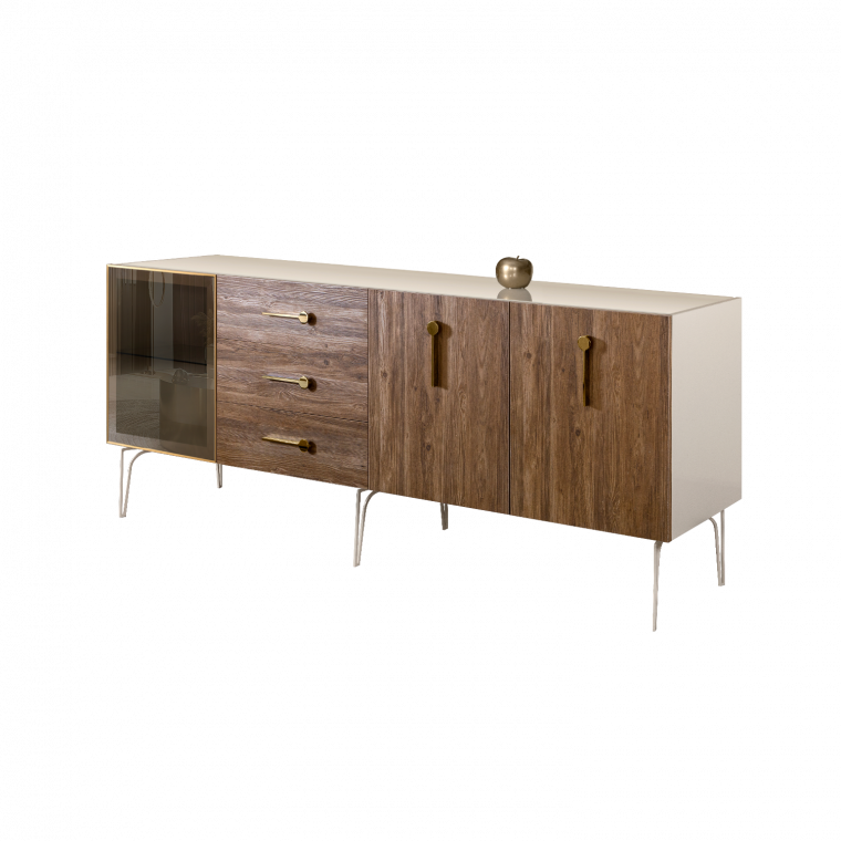 БМКМ-5(Wo)[4] Комод (для гостиной) 2.1 (1 дверь стекло-2 двери wood) BOGEMIA Wood