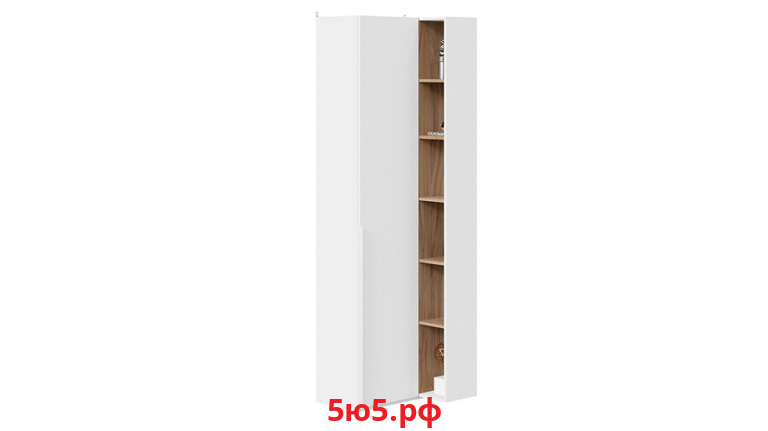 Шкаф угловой 366 с 1 глухой дверью и переходным стеллажом Порто - СМ- 393.21.024 Белый Жемчуг, Яблоня Беллуно, Белый софт