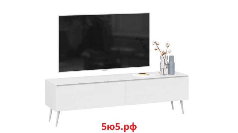Тумба для теле- и радиоаппаратуры Глосс с опорами - СМ- 319.03.011 Белый глянец, Стекло Белый глянец, Белый