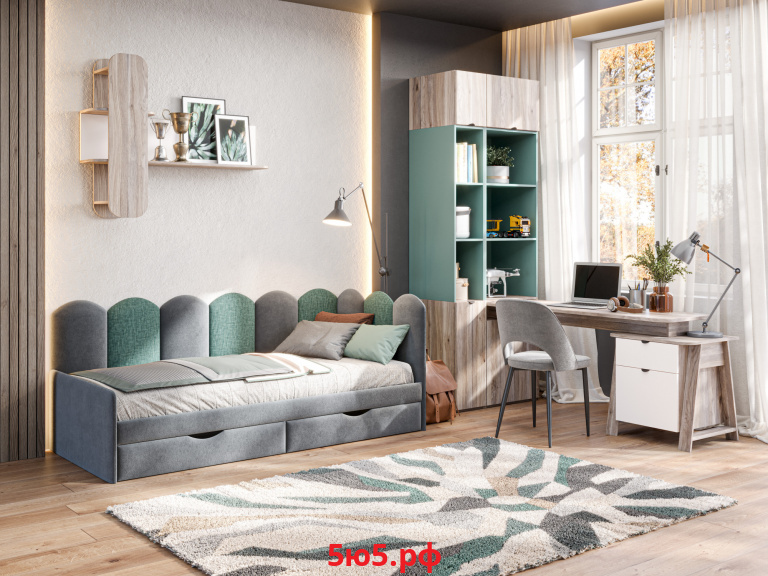 Барни Диван-кровать (Серый/Светло-зелёный, ткань NEO 25/EVVA DJT 1039/19) ЛД 600.510.000