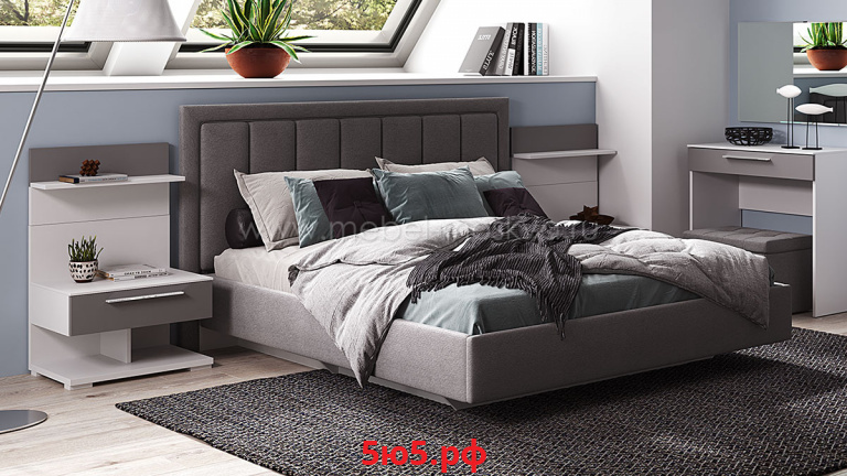 Интерьерная кровать Napoli-4 с тумбами (рогожка) 438.7016-Bravo Dark grey
