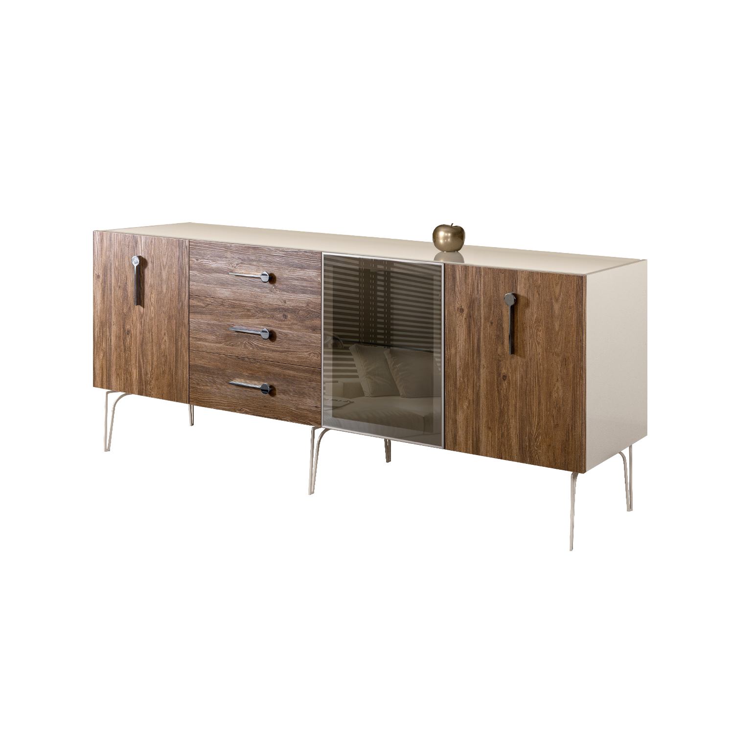 БМКМ-5(Wo)[4] Комод (для гостиной) 2.1 (1 дверь стекло-2 двери wood) BOGEMIA Wood