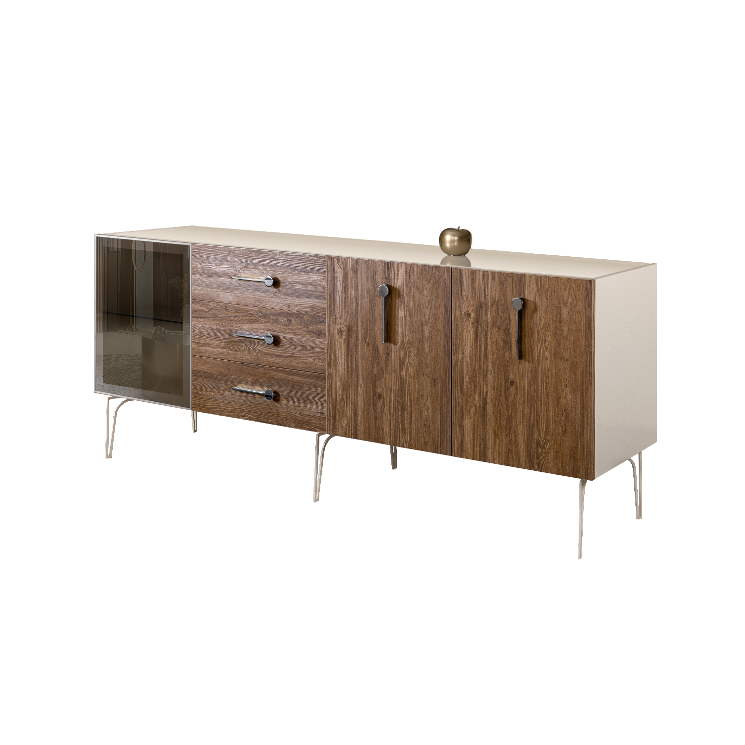 БМКМ-5(Wo)[4] Комод (для гостиной) 2.1 (1 дверь стекло-2 двери wood) BOGEMIA Wood