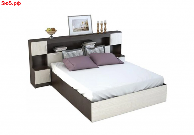 Кровать Бася 1.6 м с прикроватным блоком венге / дуб белфорт