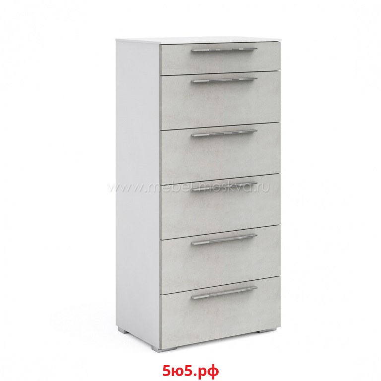 Комод узкий Solo 6 ящиков (белый/бетон Grey) 393.34-WBGrey