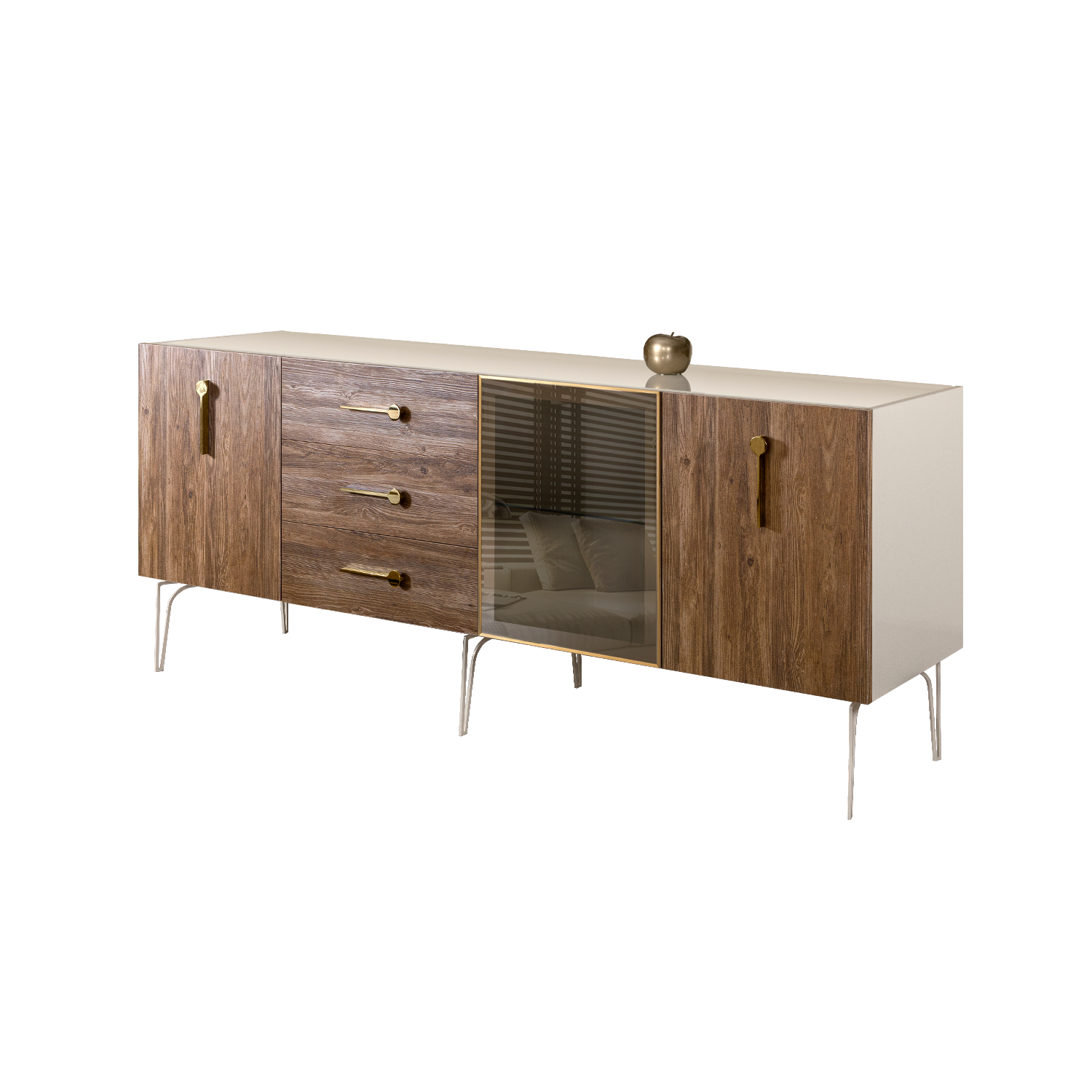 БМКМ-5(Wo)[4] Комод (для гостиной) 2.1 (1 дверь стекло-2 двери wood) BOGEMIA Wood