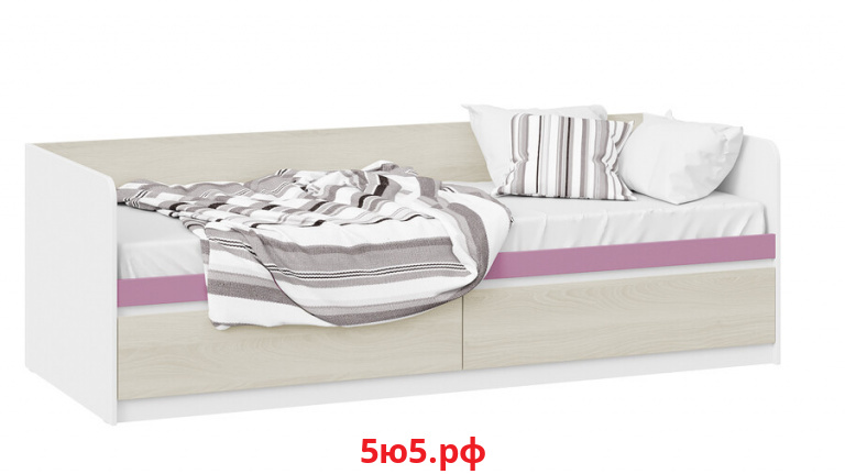 Кровать Сканди - СМ- 386.12.002 Дуб Гарден, Белая, Лиловый