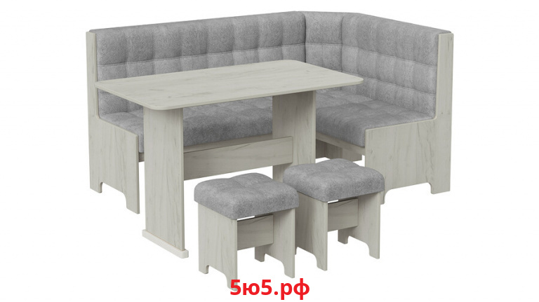 Кухонный уголок Флорида Дуб крафт белый, Микровелюр Wellmart Silver
