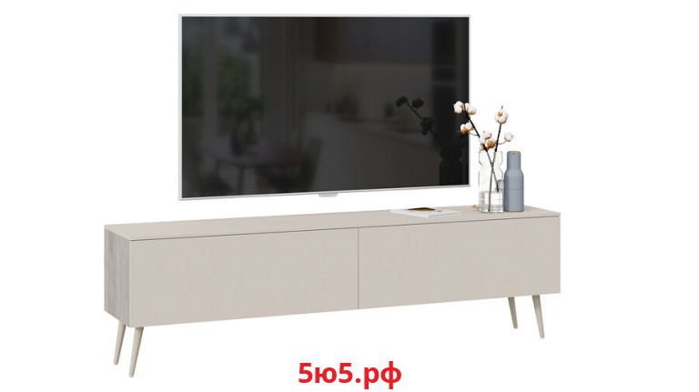 Тумба для теле- и радиоаппаратуры Порто с опорами - СМ- 393.03.011 Баттл Рок, Сантьяго софт, Бежевый
