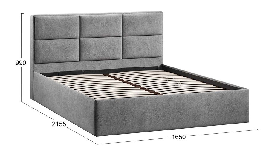 Кровать с ПМ Стелла Тип 1 с подъемным механизмом Микровелюр Wellmart Silver