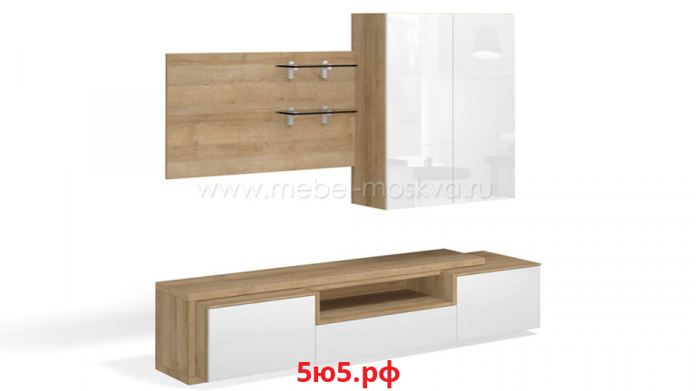 Стенка в гостиную Solo (дуб Ривьера/белый глянец) SOLO-KG-34-DrB