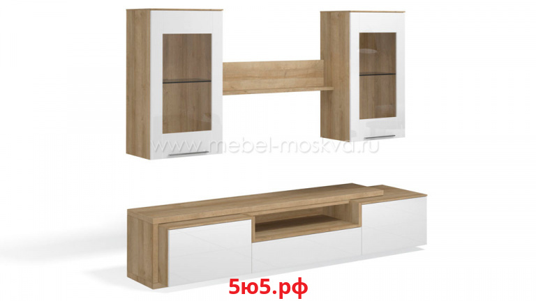 Стенка в гостиную Solo (дуб Ривьера/белый глянец) SOLO-KG-36-DrB