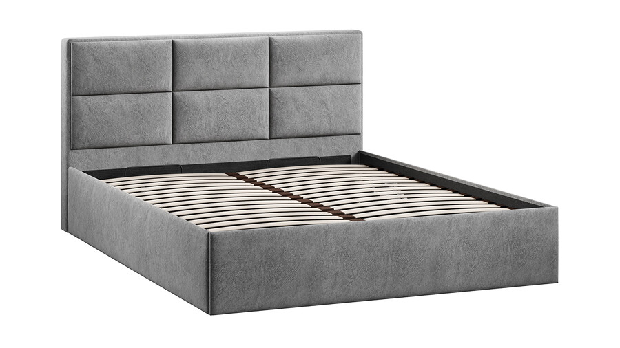 Кровать с ПМ Стелла Тип 1 с подъемным механизмом Микровелюр Wellmart Silver