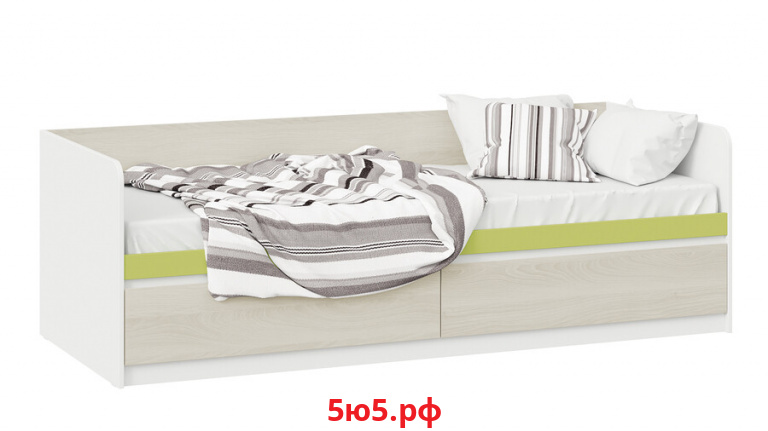 Кровать Сканди - СМ- 386.12.002 Дуб Гарден, Белая, Зеленый