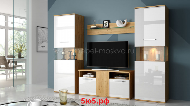 Гостиная Napoli (Дуб золотой/белый глянец)  NAPOLI-KG-21-DkgB Skandi