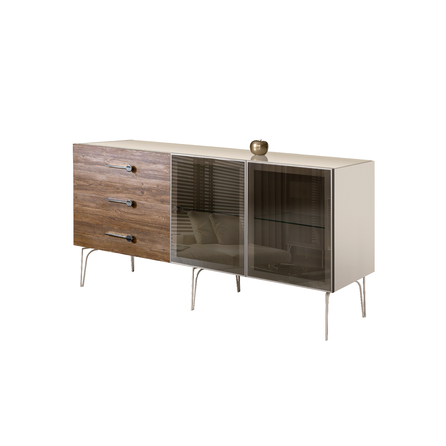 БМКМ-4(Wo)[5] Комод (для гостиной) 1.6 (2 двери стекло) BOGEMIA Wood